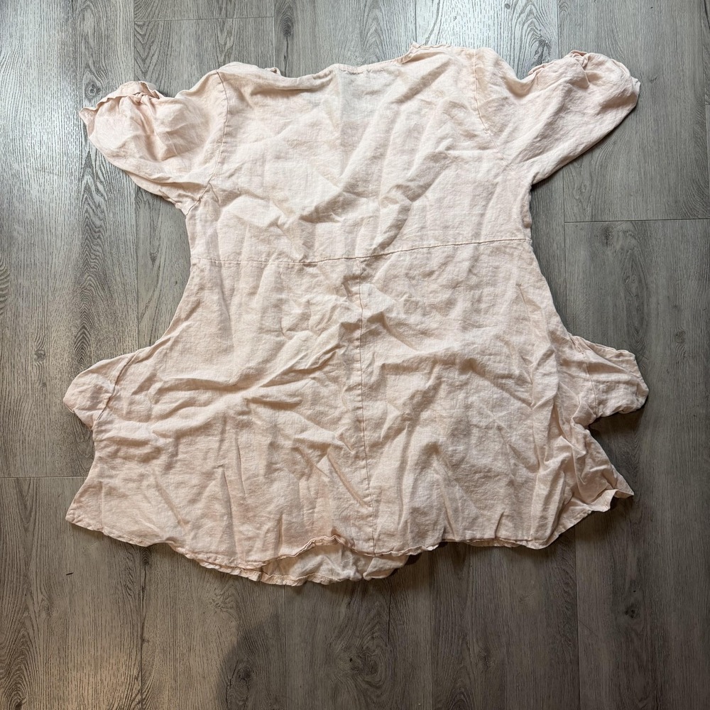 Luigi Moda Dress‎ Womens One Size Pink Linen Trapeze Swing Button Boho Italy - Picture 5 of 11